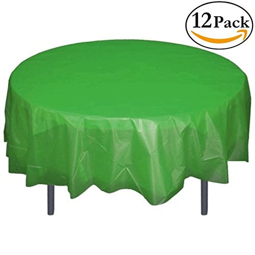 12-Pack Premium Plastic Tablecloth 84in. Round Table Cover - Emerald Green