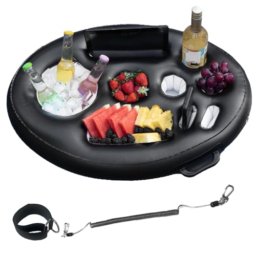 Pool Float Tray 9 Holes, 2-in-1 Inflatable Drink Holder | With Pull Rope, Large Cup Holder, Bar Floating Adults Summer Party Pool Gadgets