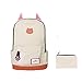 Moolecole Leather & Canvas Backpack School Bag Laptop Backpack with Cat's Ears Design,set with 1pc Wallet (Beige)