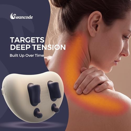 swancode Upgraded Deep Tissue Neck Massager Pillow with Heat, Shiatsu Kneading Neck & Shoulder Massager for Pain Relief, Cordless Portable Massage Pillow for Home Office & Car, Grey & Blue
