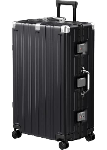 Krute Luggage PC+ABS Aluminum Frame Zipperless Checked Luggage Lightweight Hardshell Large Suitcase with TSA Lock Spinner Wheels 28 Inch Black