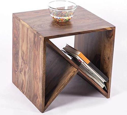 Sarswati Furniture Sheesham Wood Sofa Side End Table for Living Room | Wooden Side End Table | Telephone Table | X Shape Shelf Storage | Natural Finish