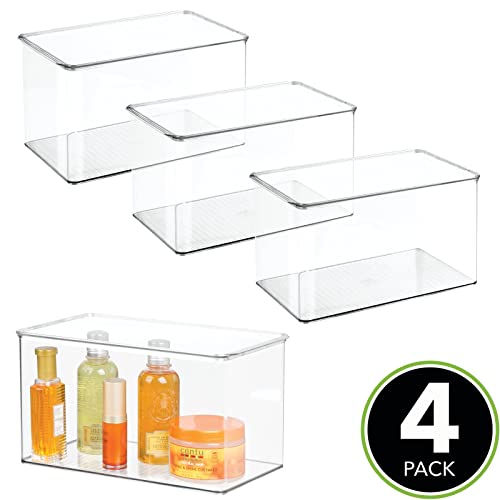 mDesign Stackable Plastic Bathroom Storage Box with Hinge Lid