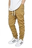URBANJ MEN'S WHEAT TWILL DROP CROTCH JOGGER PANTS (M)