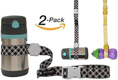 Sippy Cup Straps for Baby Bottle Toy Leash 2 Pack for Stroller High Chair Strap (Black/Yellow)