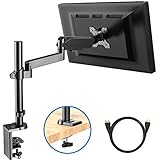 Monitor Mount Stand - Adjustable Single Arm Desk Vesa Mount with Clamp, Grommet Base, HDMI Cable for LCD LED Screens Up to 32 Inch, Gas Spring Articulating Full Motion Arm Holds 3.3 to 17.6Lbs