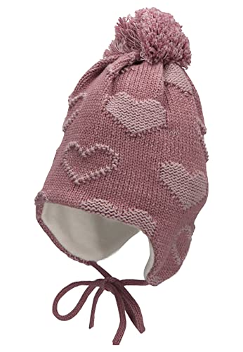 Sterntaler Baby Mädchen Mütze Baby GOTS Bommelmütze Herzchen Mütze - Mütze Baby, Kappe Kinder - aus Baumwolle mit Bindeband - lila, 39