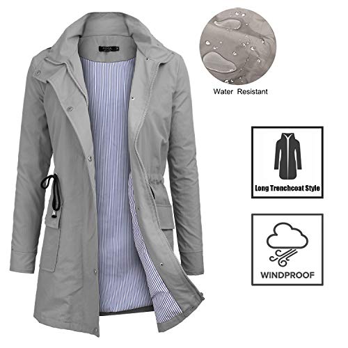 FISOUL Windbreaker Raincoats Waterproof Lightweight Rain Jacket Outdoor Hooded Women's Trench Coats Grey XL - Thumbnail 2