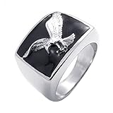 KONOV Men's Stainless Steel Hawk Eagle Ring, Black Silver