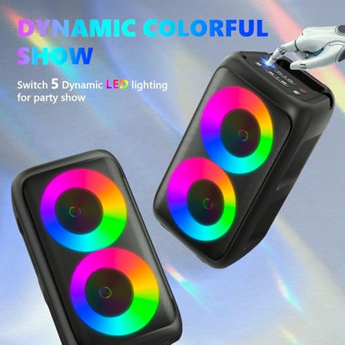 Karaoke Machine for Adults Kids, Portable Bluetooth Speaker with 2 Wireless Microphones, TWS Mode & LED Light, 10H Battery PA System Stage Monitors,Perfect for Home Party Outdoor Birthday Gifts(Black)