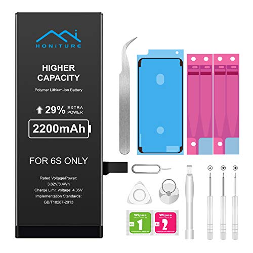 Battery for iPhone 6s 2200mAh High Capacity Replacement iPhone 6s Battery, Professional Complete Tool with Two Adhesive Strips and User Manual 0 Cycle Upgrade (for iPhone 6s Only) Battery for iPhone 6s 2200mAh High Capacity Replacement iPhone 6s Battery, Professional Complete Tool with Two Adhesive Strips and User Manual 0 Cycle Upgrade (for iPhone 6s Only)