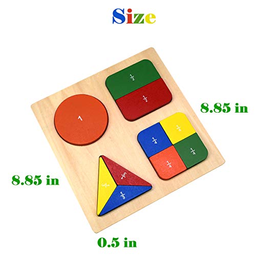 GYBBER&MUMU Wooden Math Fraction Teaching Geometric Blocks Sorting Game Preschool Colorful Shape Puzzle for 24 Months+