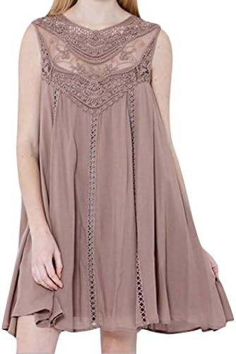 Clearance! Tloowy Women Summer Sleeveless Lace Patchwork Loose Flowy Mini Chiffon Dress Beach Sundresses (Pink, S)