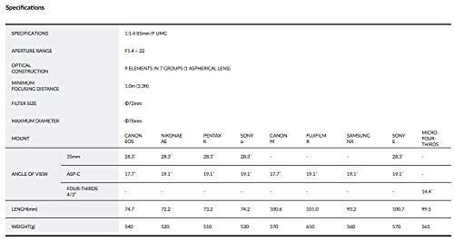 Samyang Objectif pour Fuji X 85 mm F1.4 AS IF UMC Noir - Image 6