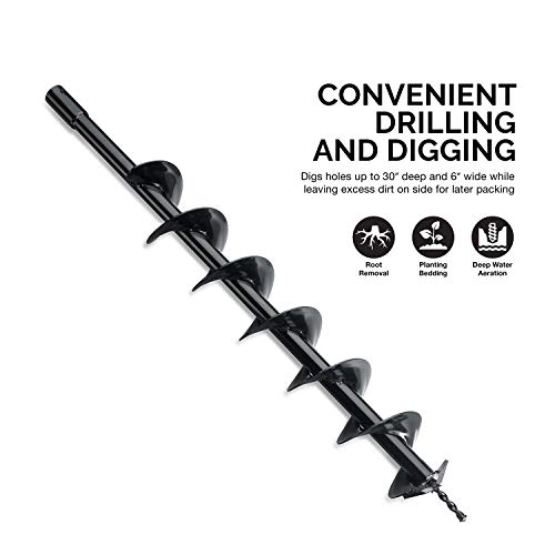 Hiltex 10246 6"x30" Steel Gardening Auger Bit | For Planting Bedding, Bulbs, Seedlings | 3/4" Shaft (Renewed) - Thumbnail 2
