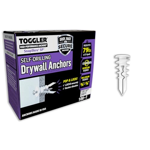 TOGGLER SnapSkru SP Drywall Anchors, 100 Pack, Screws not Included