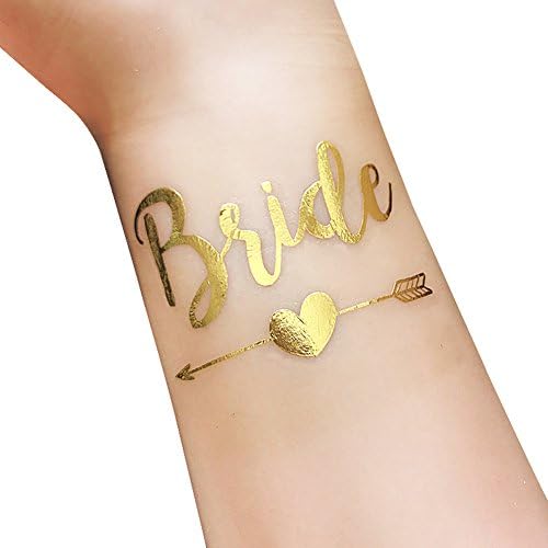 12-Pack Bride & Team Bride Temporary Tattoos, Bachelorette Party Supplies and Accessories Favours, Metallic Shiny Gold (T18, T19)