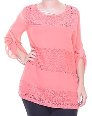 Women's Mixed Lace Roll Sleeve