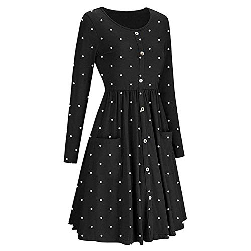 Londony ♥‿♥ Women's Casual Dot Prints Fit Flowy Simple Swing T-Shirt Loose Tunic Dress 815