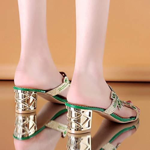 Tantisy ♣↭♣ Highwater Heeled Sandals Bohemia Crystal Roma Slipper Fashion Outdoor Slippers Flip Flops Oxfords for Womens Green - Thumbnail 6