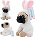 JoyAmigo Pug Stuffed Animal Dog Puppy Soft Cuddly Animal Toy in Easter Bunny Costumes - Super Cute Quality Rabbit Dog Plush Children Easter Basket Stuffers Decoration