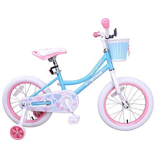 JOYSTAR 16 Inch Kids Bike for Girls with Training Wheels & Basket for 4 5 6 7 Years Child, Kids Bicycle with Basket, Children Cycling, Blue