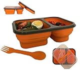 Silicone Collapsible Lunch Box, 2-Compartment, BPA Free, Microwave/Dishwasher Safe, Great for Kids and Adults (Orange)