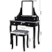 BEWISHOME Vanity Table Set with Mirror & Cushioned Stool Dressing Table Vanity Makeup Table 5 Drawers 2 Dividers Movable Organizers Black FST01H
