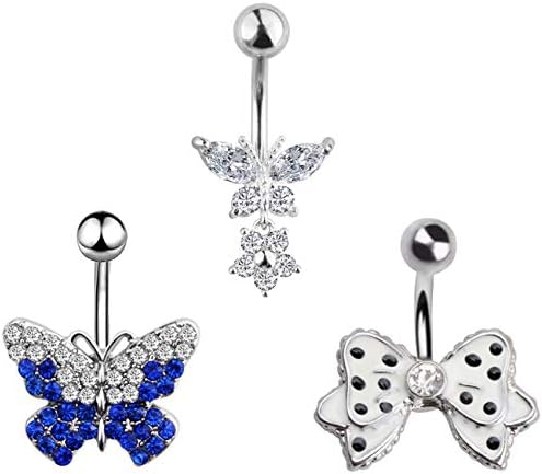 TOPBRIGHT 1-10PCS 14G Surgical Steel Dangle Navel Belly Button Ring Bar Curved Barbell Body Piercing Jewelry for Women Crystal CZ Ball Screw Navel Bars
