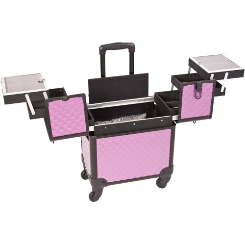 SUNRISE Professional Makeup Case on Wheels Aluminum, Two 3 Tier Trays