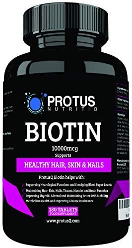 Biotin 10 000mcg for Hair Growth Supplement 180 Tablets for Men and Women, Vitamin for Hair Loss and Vitamin B7 Helps for Healthy Hair, Skin and Nails, 100% Money Back Guarantee by ProtusQ Ltd
