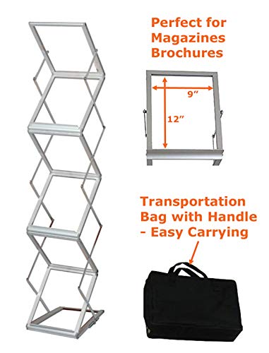 Tektrum Portable Foldable Metal Literature Rack Display Holder Stand w/Carry Bag, Pop-up Magazine Brochure Catelog Rack, Light Weight, for Trade Show Booth Office Retail Store Showroom (6 Pockets) - Thumbnail 3