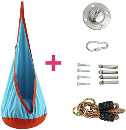 Children Hanging Swing Seat Comes with Adjustable Length Installation Hooks Set (Sky Blue)