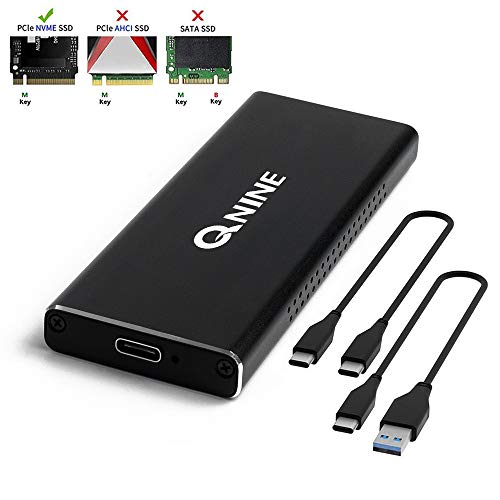 QNINE NVME Enclosure [Upgraded Version], Included 2 USB Cables, Fit for Samsung 960 970 EVO PRO WD Black NVME SSD