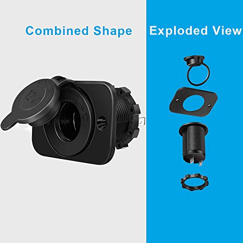 3-Pack Cigarette Lighter Socket, 12V Power Outlet Receptacle for Car Marine Motorcycle ATV RV, with Wire Fuse DIY Kit by Riseuvo - Thumbnail 2