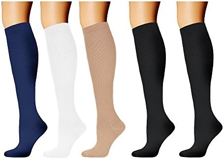 HARAVAL 5 Pairs Compression Socks Women Men 20-30mmHg Graduated Stocking Running Cycling