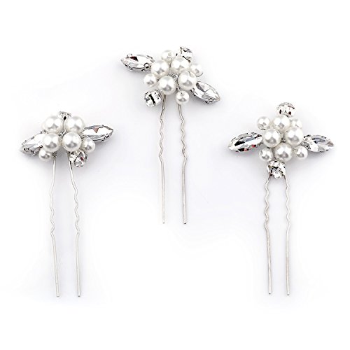 Yean Bridal Silver Hair Pins Set, Wedding Decorative Rhinestones Hair Pins for Women and Girls (Set of 3) - Thumbnail 5