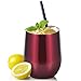 Skylety 12 oz Double-insulated Stemless Glass Wine Tumbler, Stainless Steel Tumbler Cup with Lids for Coffee, Drinks, Champagne, Cocktails (Wine Red)