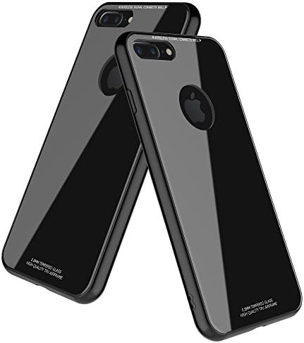 iPhone 8 plus Case,TIDALY,Tempered Glass Back Plate and Soft TPU Gel Bumper-Black