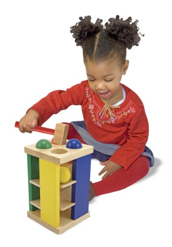 Melissa & Doug Deluxe Pound and Roll Wooden Tower Toy with Hammer, White