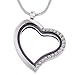 RUBYCA Living Memory Heart Locket Snake Chain Necklace Crystal Floating Charm DIY Silver Tone 10Pcs