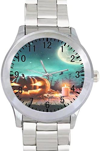 Pumpkin Wooden Unisex Stainless Steel Wrist Watch