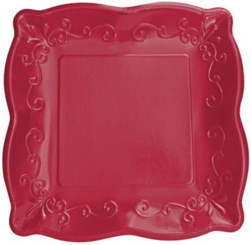 8-Count Elise Scalloped Embossed 7" Square Premium Paper Plates, Garnet