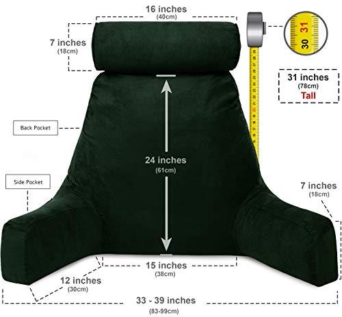 Husband Pillow, Aspen Edition - Reading and Bed Rest Pillow with Arms - Neck Roll on Bungee Cord or Removable - Premium Memory Foam - Reversible Two-Sided Cover Microsuede or Microfiber, Ramona Green - Thumbnail 2