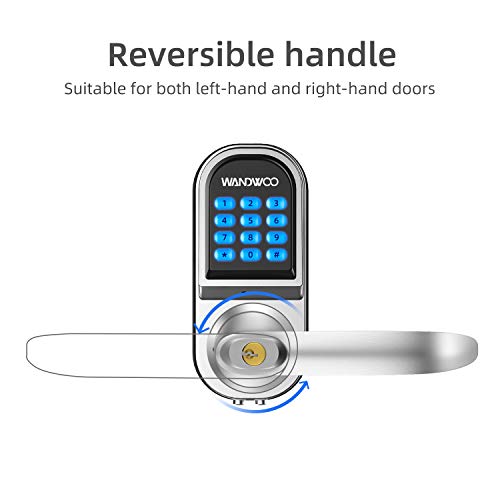 [2019 New]Smart Lock, Wandwoo Electronic Door Locks with Bluetooth Mechanical Keys Auto Lock Enabled Anti-peep Code Adjustable Hand for Office Hotel Home Garage Apartment Silver - Thumbnail 2