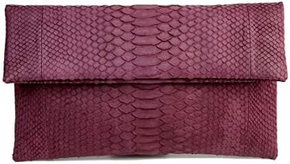 Genuine Maroon Python Leather Classic Foldover Clutch Bag