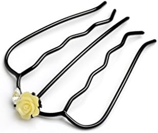 Helen Accessories - Yellow Flower Swavroski Crystal Polished Black Hair Fork (Black/Yellow)