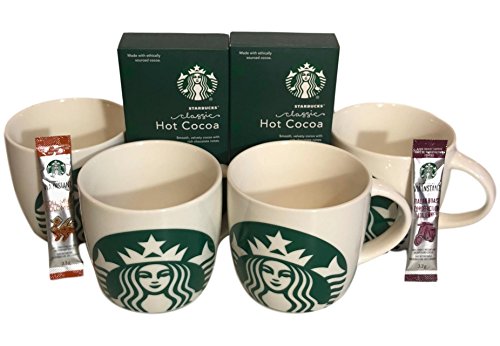 Starbucks Share The Cheer 4 14 Ounce Mugs, 2 Starbucks Via Packets, And 2 Classic Cocoa Packet Bundle