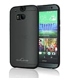 amCase Hybrid Bumper Case (Black) for HTC One M8 (Verizon/ATT/Sprint) with Anti-Scratch Transparent/Frosted Back Panel [in Retail Packaging]