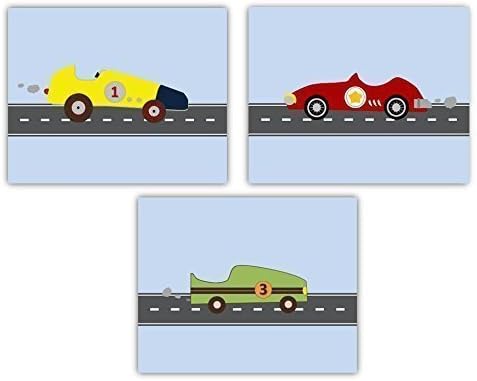 Art for Boys room, Race Cars Nursery Decor, Race Cars Art for Kids, Race Cars Wall Art,Cars Art for Kids Four Piece PRINTS ONLY, Unframed.